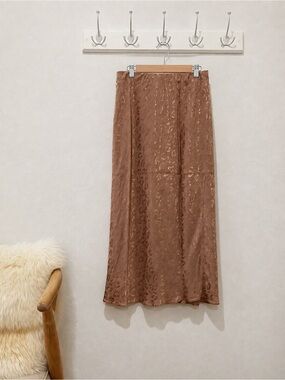 ASOS Brown Satin Leopard-Texture Midi Skirt